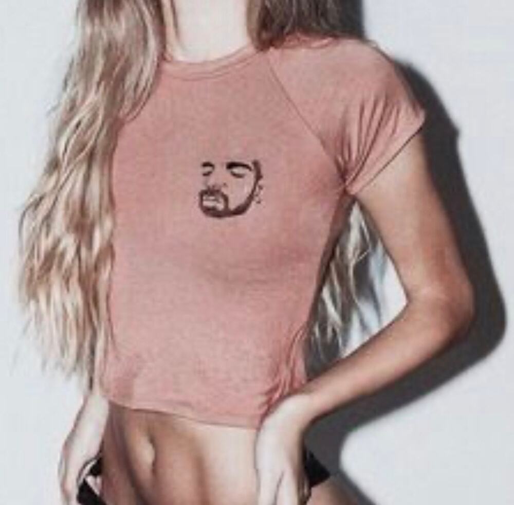 O Mighty Crying Drake Meme Embroidered Crop Top Tee, Pink, Women's Small.